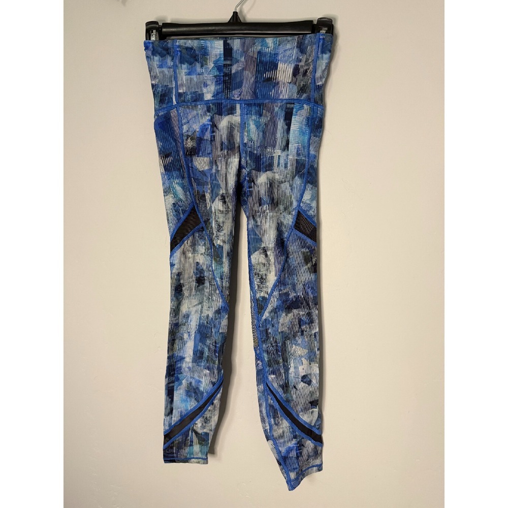 Lululemon Run On Pace 7/8 High Rise Mesh Panels Blue Abstract Print Size‎ 2